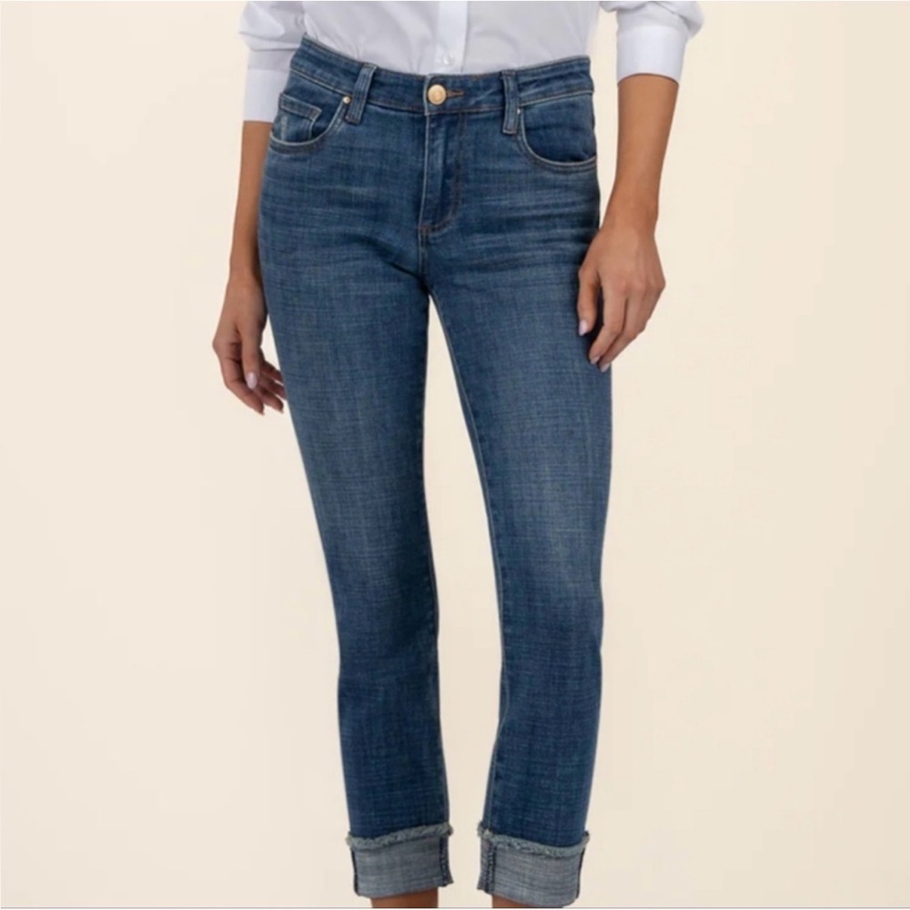 Kut from the Kloth Amy Crop Straight Leg Blue Jeans Denim Spring Tailored sz 0